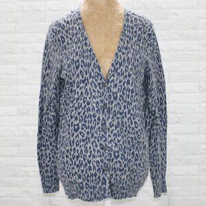 GAP FACTORY Cardigan Sweater Animal Print Leopard Cheetah Grey Blue Medium